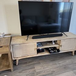 Wood Media Console with Rattan Doors