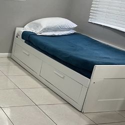 Twin Full Bed with Storage With Memory Foam Mattresses 