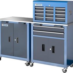 1713h  Tool Box Organiser:8-Drawer Tool Chest&Double-Door Tool Cabinet with Connection Buckle,Rolling Tool Chest with 360° Brake Swivel Wheels and Foo