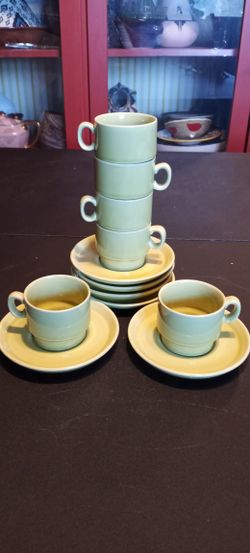 Set of 6 sea green expresso cups and saucers