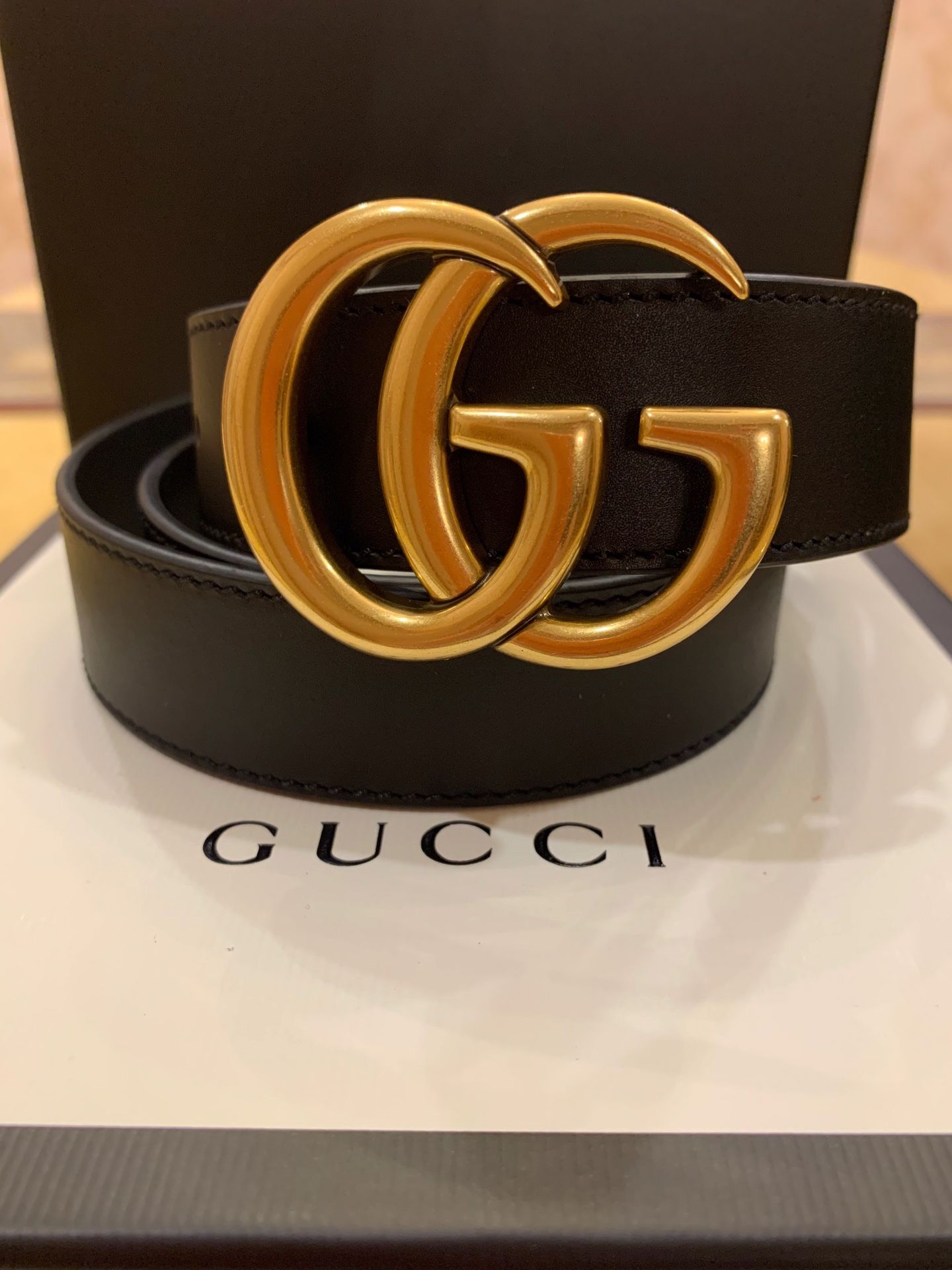 Gucci Belt Skinny Gold Brass Marmont 1 inch width New Unisex