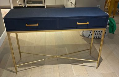 2 drawer navy and gold  desk