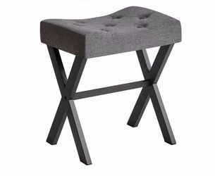 IBUYKE U-Shaped Linen Vanity Stool, X-Leg Makeup Chair, Dark Gray WBD018G Square Ottoman Seat Footrest Multi-Use Small Side Table Bedroom Living Room