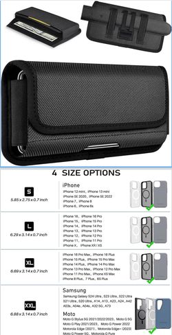 ykooe Rugged Nylon Holster Compatible with iPhone 16/15/14/13/12 Pro Max & Plus Models, Galaxy S24/S23/S21/S20 FE Cell Phone Belt Holder for Men, Blac