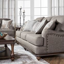 🇺🇸HUGE Blowout Furniture Sale!🇺🇸 Brand New Sofa AND Loveseat With Wood Trim! $50 Down Takes It Home Today!