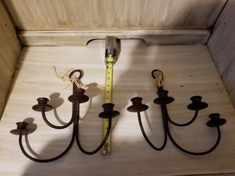 Candleholders; brown metal; 2 candleholders; holds 4 candle ea.-$10