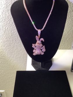 Money Bunny Womens Necklace With Pink Iced Out Tennis Chain