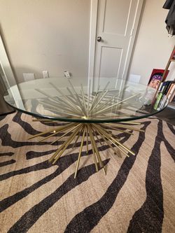 West Elm Sputnik glass coffee table