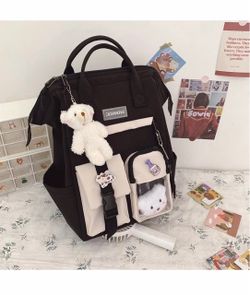 Kawaii backpack with pins, girls school waterproof bags, cute aesthetic backpack