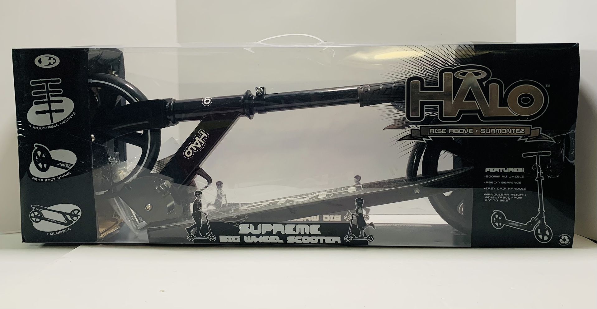HALO Rise Above Supreme Big Wheel Scooter, Black (HALO200SB)