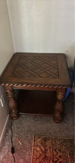 Dark Wood End Table with Carved Detail
