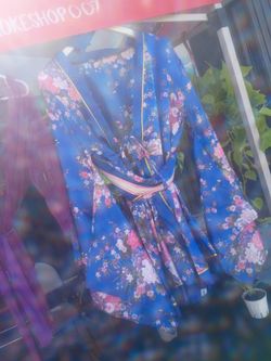 Blue Floral Kimono Wrap Dress