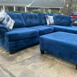 Plush Blue Sofa 2 Pieces 