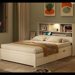 White Bed Frame with Storage