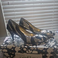Sequin Pumps With Suede Heels