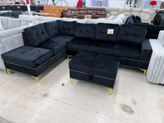 🖤 Luxury Black Sectional Sofa with Ottoman – Modern and Elegant. Ask for Price
