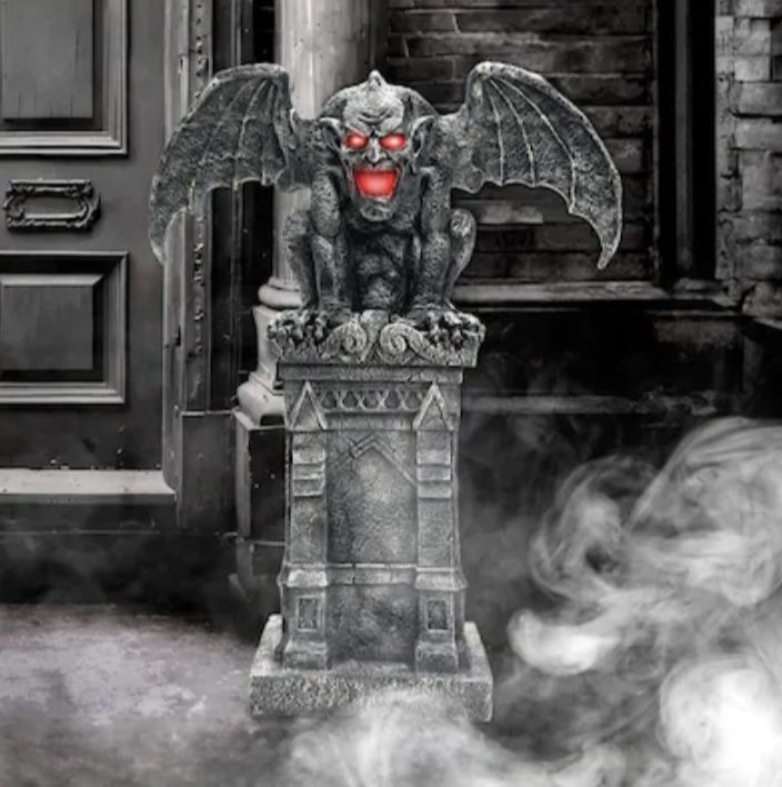 Gargoyle With Fog Effects- Freestanding Motion Activated Church bells sound...