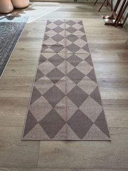 Checkered Jute-Look Runner Rug – Neutral Diamond Pattern, 2x6