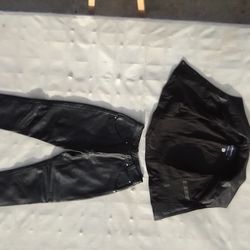 Women’s Black Leather Motorcycle Jacket & Chaps Set – Size M – Performance Leather
