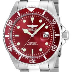 Invicta Men's Pro Diver Quartz 43MM Red Dial Stainless Steel Watch 22048