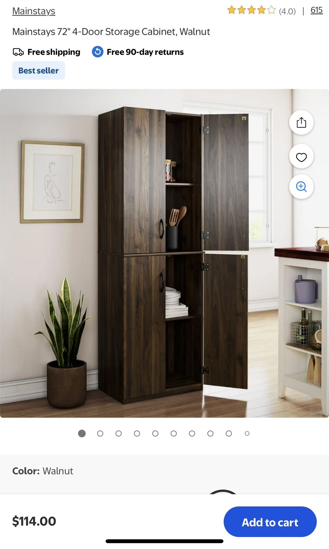 Mainstays 72” 4-Door Storage Cabinet