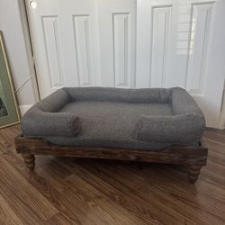  Acacia Wood Dog Bed With Washable Cushion