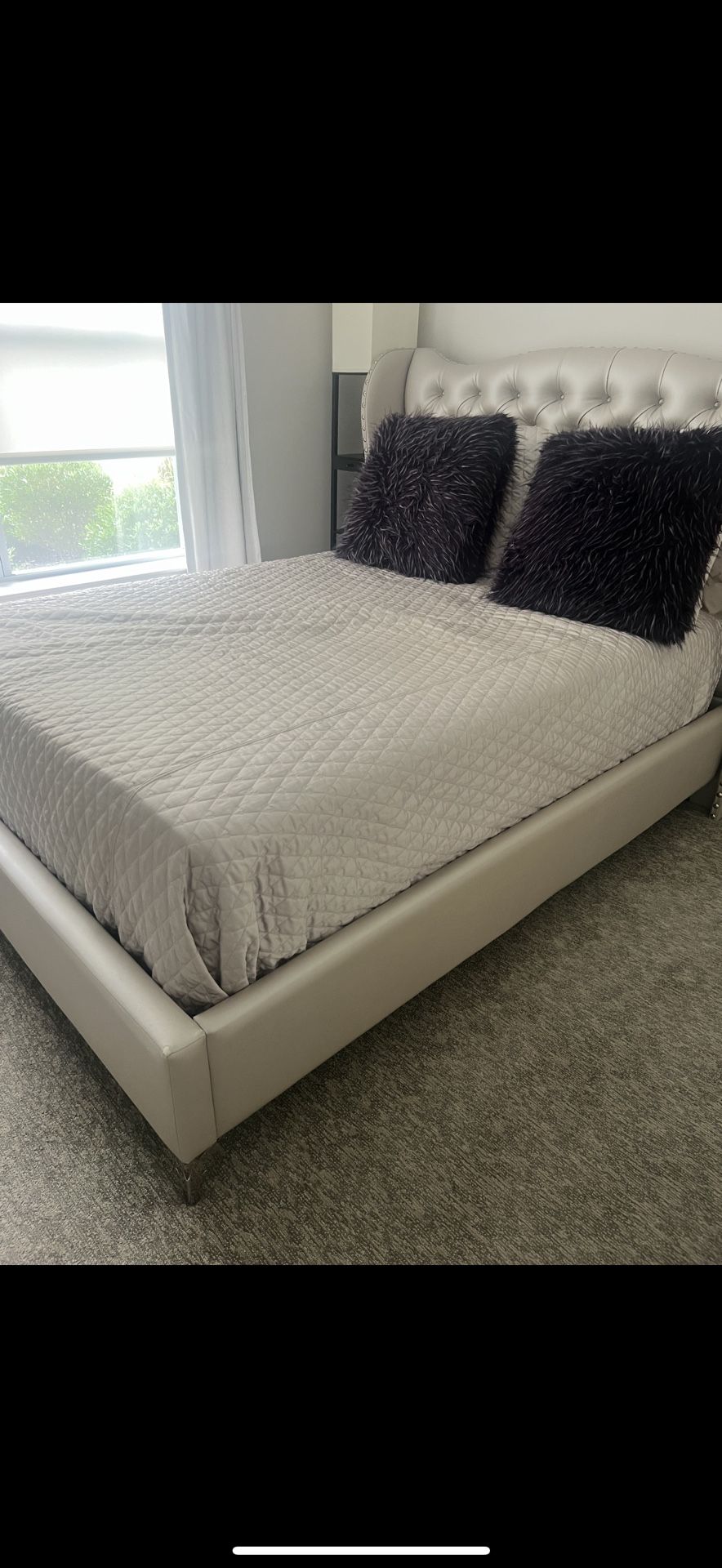Queen bedset With Nightstand, Standing Dresser, Mattress, And Box Spring