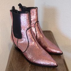 Paige Willa Chelsea Booties Pink Sequined Ankle Gored Boots 7.5