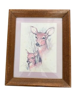 Paul Whitney Hunter - "Deer & Fawn" - Vintage Framed Print - 16 1/2” X 13 1/2”