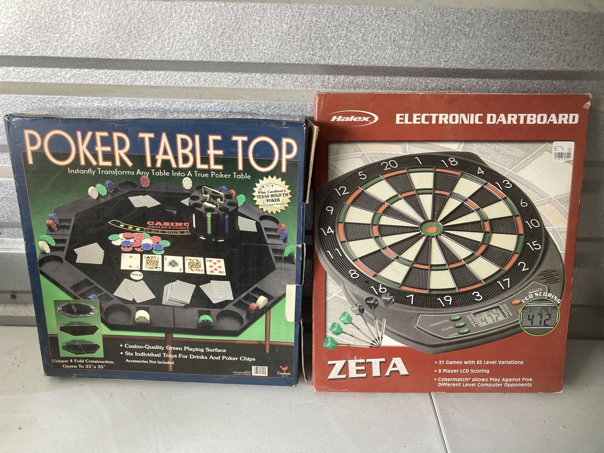 Poker Table Top, Electronic Dartboard, Drinking Set, Beer Glasses and Shot Set