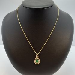 14 K Gold Dia Emerald Necklace. New 