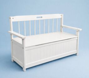  Kids Bench Storage Box Chest Toy Box  White Wood 