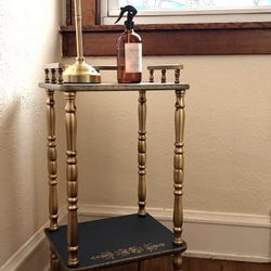 Blue And Gold Two‑Tier Accent Table 