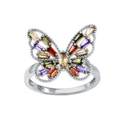 Silver Womens Butterfly Ring 