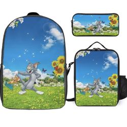 Tom And Jerry School Backpack +lunch Box+pencil Case 