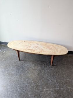 Mid-Century Style Oval Console Table with Marbled Top