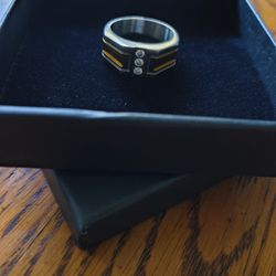 Men’s 24K Gold Plated Stainless Steel Ring Size 10 with CZ Crystals – Geometric