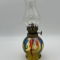 Hong Kong Oil Lamp 9” Drip Colors Globe Chimney Clear 1980’s  Some Wear