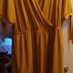 Ladies 18-20 Lane Bryant V-neck Dress With Ties On Sleeve 