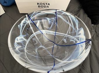 OBO - Kosta Boda Large 14” Contrast By Anna Ehrner - Blue Black Swirl Scandinavian signed