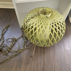 Vintage MCM 1960s RARE Teak Bamboo Wicker Spaghetti Swag Lamp Electric Chain Plug In 