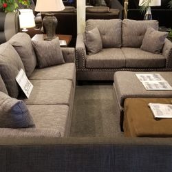 Brand New Grey Linen Sofa + Loveseat 2PCs Set