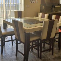 Brown And Biege Dining Room Table Set 6pc