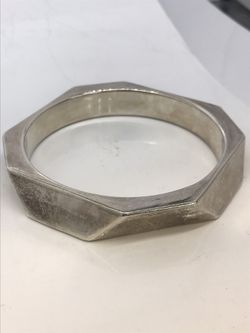 Vintage Solid Sterling Silver Geometric Angular Bangle Bracelet