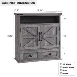 Bathroom Wall Cabinet, Farmhouse 24" Wide Medicine Cabinet with Drawer, Adjustable Shelf, Double Barn Doors, Storage Cabinets for Bathroom, Kitchen, L