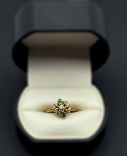 Vintage Art Deco 14k yellow gold 0.5CTW Emerald  stone 0.2CTW Diamond ring sz 6.5