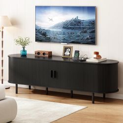 70.8" TV Stand with Power Outlet & Storage for TVs up to 75", Black