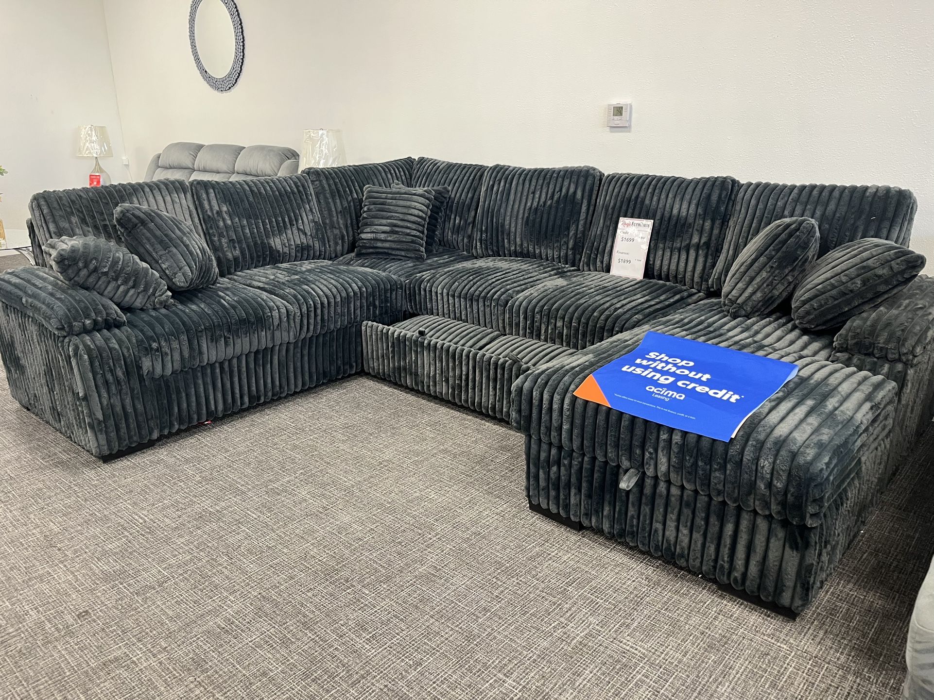 Dark Gray Sofa Sectional W/ Pullout Sleeper & Storage Chaise