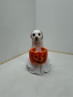 Halloween Statue with Pumpkin Candy Bowl Resin Trick Treat Decoration