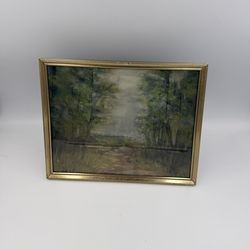 Vintage Ornate Brass Framed of Original Soft Pastel Painting of Impressionism Style Landscape Painted on Sand Paper / Traditional style